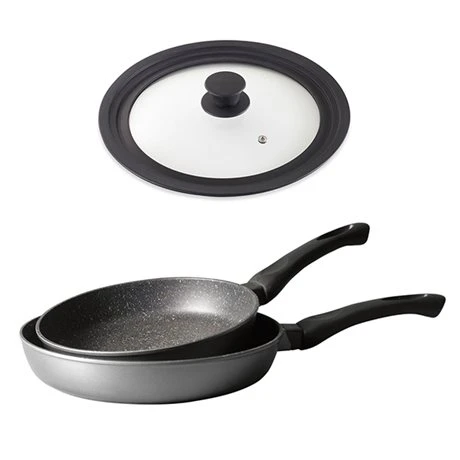 Lot 2 Poêles Avec Revêtement Dur Comme La Pierre 24 Et 28 Cm Et Couvercle Multi-diamètres 3 Lot 2 Poêles Avec Revêtement Dur Comme La Pierre 24 Et 28 Cm Et Couvercle Multi-diamètres