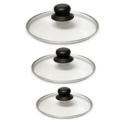 Lot 3 Couvercles En Verre Cerclés Inox 16, 18 Et 20 Cm