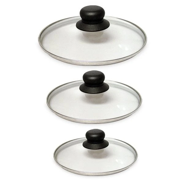 Lot 3 Couvercles En Verre Cerclés Inox 16, 18 Et 20 Cm 3 Lot 3 Couvercles En Verre Cerclés Inox 16, 18 Et 20 Cm