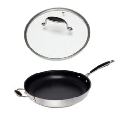 Lot Poêle Inox Antiadhérent Et Couvercle Verre 32 Cm Excell'Inox