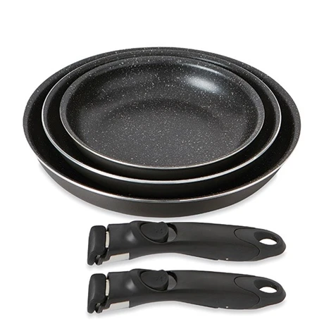 Lot 3 Poêles Anti-adhésives Effet Pierre Et 2 Manches Amovibles 3 Lot 3 Poêles Anti-adhésives Effet Pierre Et 2 Manches Amovibles
