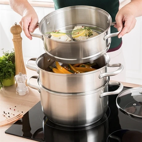 Cuiseur Vapeur Inox 26 Cm 2 Paniers 4 Cuiseur Vapeur Inox 26 Cm 2 Paniers – Image 2